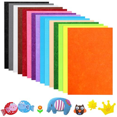 winbest Bastelfilz, 2mm 15 Farben Filzstoff A4 20X30CM Filz zum Basteln Polyester Felt Fabric Filzplatten Kinder Vliesstoff Stoff Filzplatten für DIY Handwerk Nähen Projekte Patchwork Decoration