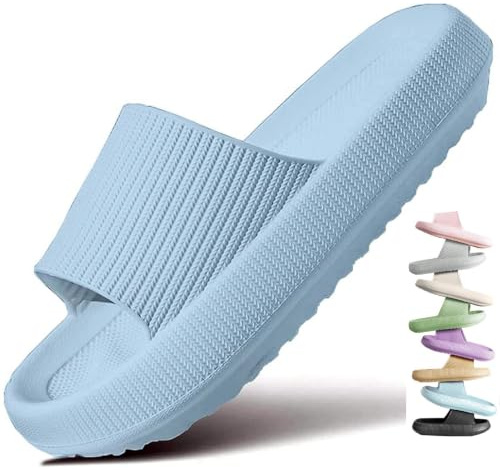 VEXITO Chanclas Mujer Verano Hombre Pantuflas De Goma Sandalias Playa Zapatillas Casa Zapatos Suela Gruesa Baño Piscina Eva Antideslizantes Baño Azul Talla 40-41
