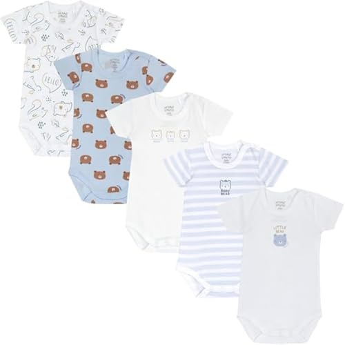 Chicco, Body Bébé Garçon, Lot de 5 Bodies Manches Courtes 100% Coton, 0-24 Mois, Designed in Italy