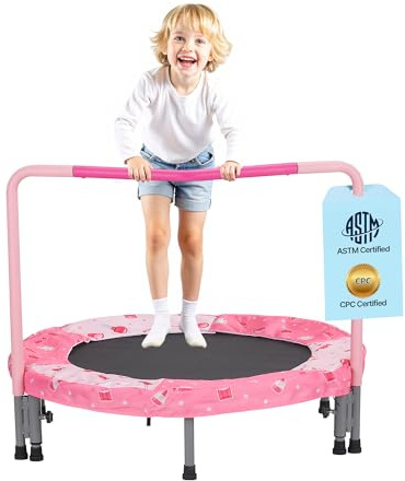 VEVOR Mini Trampoline Pliable pour Enfant, 955 x 750 mm, Fitness rebounder pour Tout-Petits avec poignée, Cadeau d'anniversaire pour Enfants de 3 Ans et Plus, garçons et Filles pour s'amuser, Rouge