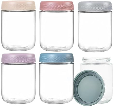 Zykphao 6 Pack 16 oz Glass Jars with Lids, Overnight Oats Jar, for Cereals, Milk, Fruit, Condiment, Dressing Sauce, Snacks, Juice, Meal Prep Jars for Food Storage, 6 Colors(6-Pack 480ml)