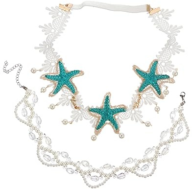 Beaupretty 2pièces Collier et Bandeau Étoiles de Mer Parure Bijoux Femme Collier Perles Bandeau Plage Accessoires Cheveux