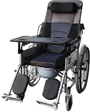 BAUBUY Fauteuil Roulant Inclinable à 180° Pliant Entièrement Allongé à 6 Vitesses Commode De Chevet Fauteuil Roulant Douche Chaise De Toilette pour Personnes Âgées Handicapées Adultes, Charge 150kg