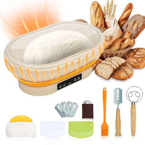 Electric Sourdough Proofing Basket Set - 2L Thermostatic Silicone Bowl, 7-Piece Kit. Faster Dough Rising, Easy Clean. Perfect for Baking Enthusiasts!Foldable Bread Proving Basket