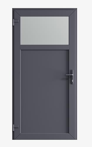 Porta in PVC Otwarte, 90 x 205 cm, DIN Sinistra, 5 Punti di Chiusura, Vetro Smerigliato, Multiuso per Garage, Ripostiglio, Officina o Riscaldamento