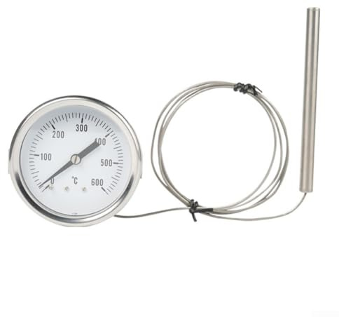Termómetro de horno de acero inoxidable con sonda de 10 cm, 0 °C – 600 °C, termómetro para barbacoa, para horno, horno de pizza, estufas de leña, medición de temperatura analógica