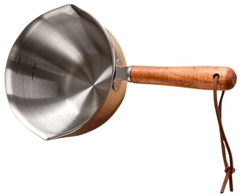 FENICAL Mini Casserole en Acier Inoxydable 200ml Manche en Bois, pour Chauffer et Fondre, Cuisine et Restaurants