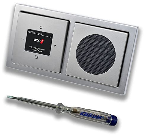 Busch Jäger DAB+ Unterputzradio UP Radio 8215U-101 Komplettset PUR Edelstahl Lautsprecher 2fach Rahmen inkl EBROM Phasenprüfer zur Montage der Geräte