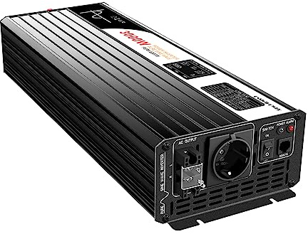 Xijia 3000 W (Spitzenleistung 6000 W) Wechselrichter von DC 12 V auf AC 230 V, Reine Sinuswelle, Konverter mit Bluetooth-Fernbedienung, LCD für Camping, Boot (DC12 V (Bereich 10 V – 15 V) 3000 W)