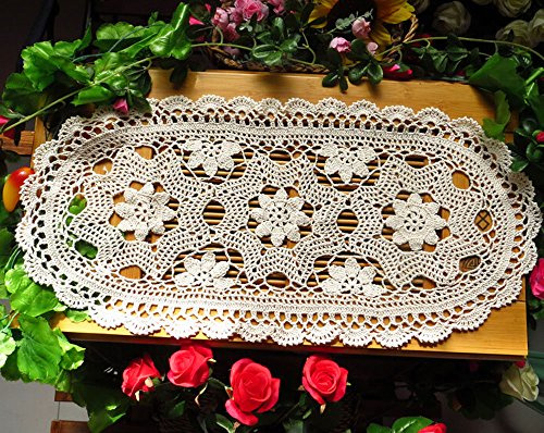 Laivigo Handmade Crochet Lace Oval Lucky Flower Tablecloth Table Runner Doilies Doily,12x24 Inch,White