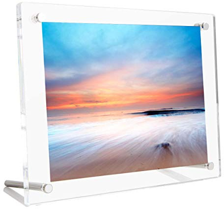 B&NN 8x10 Acrylic Picture Frame Floating Look，3MM + 3MM Thickness Clear Photo Frame ，Desktop Frameless Display ，Self Standing (8 x 10)