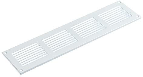 Steinberg14 Grille d'Aération Rectangulaire 400x100mm - Blanc Grille de Ventilation en Métal - Registre d'évacuation d'air Avec Moustiquaire - Couvercle d'évent Interne pour Mur et Plafond