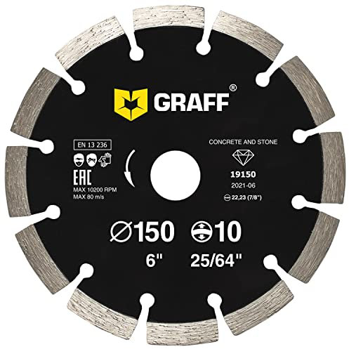 GRAFF Disco da Taglio Diamantato Universale 150 mm per Pietra Mattoni Cemento Cordolo Pietra Naturale e Artificiale - Disco Diamantato Segmento per Smerigliatrici Angolari - Altezza Segmento 10mm