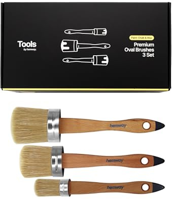 Hemway Chalk, Lacquer & Wax Oval Paint Brush Set Pack of 3 | For Painting & Decorating Furniture, Walls, Wood, Skirting, Cupboard, Fence | Oval 1.1, 1.8 and 2.1 Inch Paint Brushes