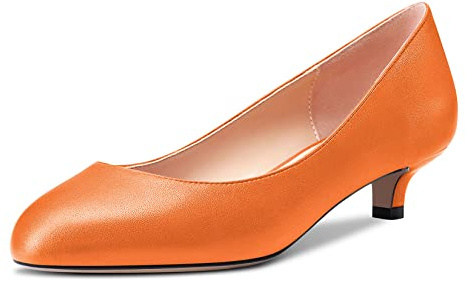 Castamere Femmes Aiguille Bas Kitten Talon Heel Rond Bout Escarpins Slip-on Cute Bureau 3.5 CM Heels Chaussures Orange Matte 39 EU