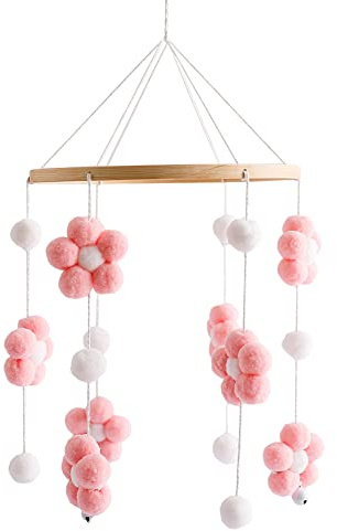 Bébé Mobile Musical Fleurs Bois Avec Boules de Feutre Cloche Suspendue Décoration de Berceau