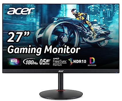 Acer Nitro 27 WQHD 2560 x 1440 PC Gaming IPS Monitor | AMD FreeSync Premium Up to 180Hz Refresh 0.5ms DCI-P3 95% 1 Display Port 1.2 & 2 HDMI 2.0 XV271U M3bmiiprx,Black