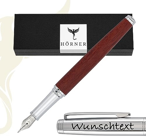 Hörner Legno - Hochwertiger Füllfederhalter Holz mit Gravur inkl. Konverter I Sandelholz I Premium Geschenkbox I Luxus Design I Edel Feder „Made in Germany“ I Attraktiver Stift für Herren und Damen