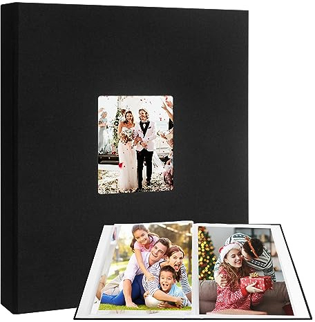 Aevdor 11x14 Photo Album Holds 64 Photos, Linen Cover Art Portfolio 11x14, Portfolio Folder with Clear Plastic Sleeves for Kids & Artists Artwork Drawing, Black