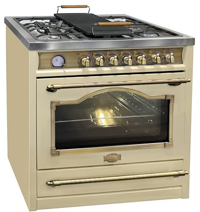 Kaiser Gas-Standherd Empire Kaiser HGE 93555 ElfEm, mit 2-fach-Teleskopauszug, katalytische Selbstreinigung, Retro Gas Elektro Standherd 90 cm Range Coocker