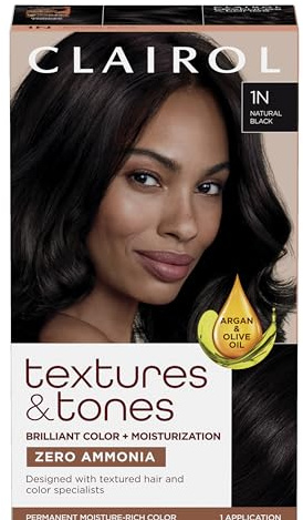Clairol Textures & Tones Permanent Hair Dye, 1N Natural Black Hair Color, Pack of 1