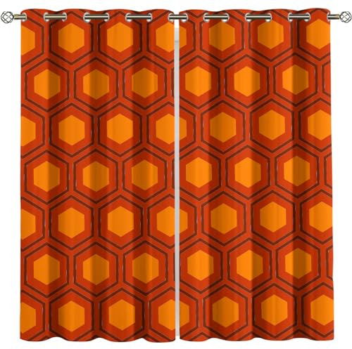 MELABE Orangefarbene Geometrie Vorhang Wärmeisolierend 2Er Set, Schwarze Blickdichte Gardinen, Thermo Vorhänge Für Schlafzimmer Wohnzimmer Kinderzimmer Küche Fensterdekoration 2 x 150B x 270H cm