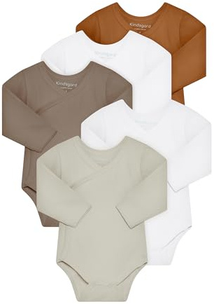 Kindsgard omlottbody långärmad trounder – 5-pack – 100 % ekologisk bomull – OEKO-TEX certifierad – mjuk, andningsaktiv och lättskött – babybody med tryckknappar, 5-pack brun, 50