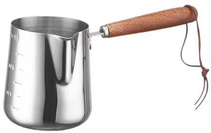 Colcolo Turkish Warmer Coffee Pot Stainless Steel Wooden Handle Multifunctional Frothing Pitcher Chocolate Melting Pan for Household, 350ML