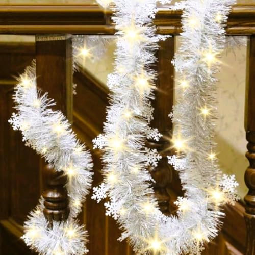 Générique Guirlande Lumineuse 20 LED Blanc Chaud Etoiles de Flocon de Neige 2M, Blanc Neige recouvert de fines Paillettes, 3 Modes Lights, Lanternes scintillantes - à Piles. Décor, Célébrations
