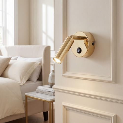 LED väggspot metall i guld vardagsrum sovrum kontor H:11 cm 3 W med strömbrytare flexibelt justerbar elegant modern vägglampa hall PASA