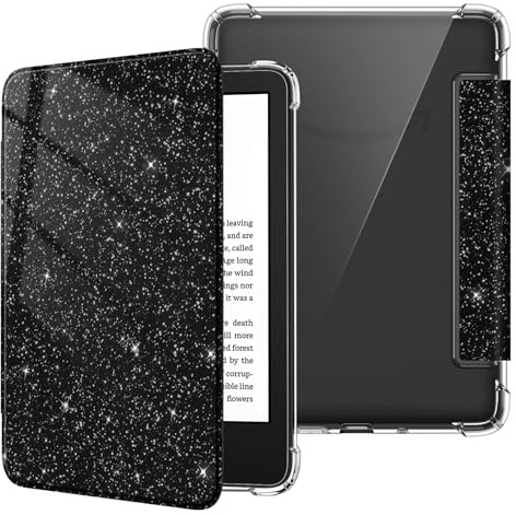 FINTIE Étui pour 6 Kindle (11e Génération, Modèle 2024/2022) | Étui Transparent en TPU Souple Housse Veille/Réveil Automatique, Noir Paillette