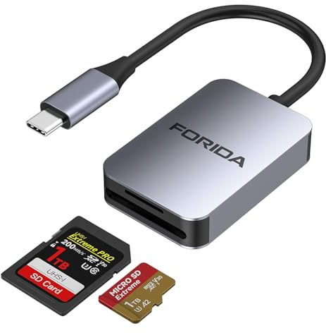 FORIDA USB C SD-kortläsare, USB 3.0 höghastighet dubbelkortsadapter för iPhone 15 16/iPad/MacBook/Mac, minneskortläsare stöder SD- och TF-kort 2-kort fungerar samtidigt, bärbar SD-kortadapter