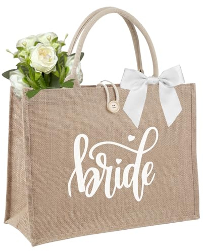 Bride Borsa Per La Spesa, Borsa Da Trasporto Sposa In Iuta Con Scritta Bride, Borsa Per La Spesa Portatile Borsa Juta, In Iuta Regali Per Donna, Mamma, Amica, Compleanni, Natale(Juta,gialla200g)