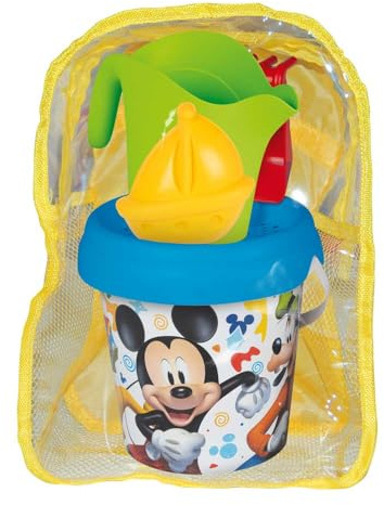 Smoby -Mochila con Cubo de Playa Mickey - Incluye Cubo, Pala, rastrillo, tamiz, regadera y Molde - Material Reciclado - para niños a Partir de 18 Meses - (7600862217)