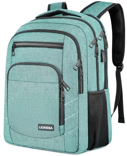 Liokesa Rucksack Herren, 15,6 Zoll Wasserdichte Schulrucksack Jungen Teenager für Schule, Arbeit Rucksack mit USB-Ladeanschluss, für Wandern Reisen, Schule, Business, Oxford,Grün