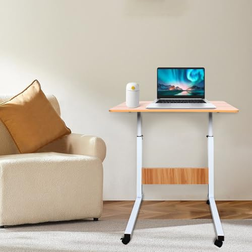 MEELRYD Höjdjusterbart laptopbord, sidobord med 4 hjul, stående bord, litet skrivbord, överbäddsbord, mobilt datorbord/sidobord för soffa, säng eller kontor, litet skrivbord