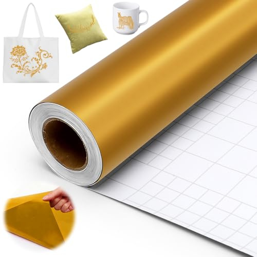 Yuragim Vinylfolie, plotter guld, 30,5 x 500 cm, permanent självhäftande plotterfolie, vinyl med baksida, självhäftande folie med baksida för gör-det-själv-skjortor, pysselprojekt, skyltar