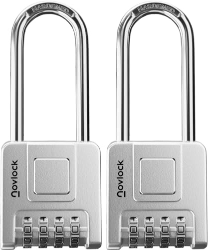 Candado de combinación con arco largo de 7 cm – resistente e impermeable, código de 4 cifras, para uso exterior e interior: portones, vallas, cobertizos, taquillas, armarios – 2 unidades, plata