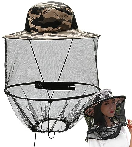 Peosaard Mosquito Hat Net Midge Head Net Beekeeper Hat Face Shield Fishing Foldable for Outdoor Hiking, Camping, Gardening Grey, Mosquito