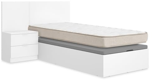 DEKIT - Pack Ahorro Juvenil Cama Flow con cabecero, una mesita y colchón viscoelástico de 90 x 190 cm