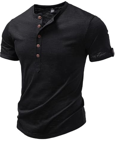 Henley T Shirt Mens Short Sleeve Muscle Fit Summer Grandad Collar Shirts Tops Casual Smart