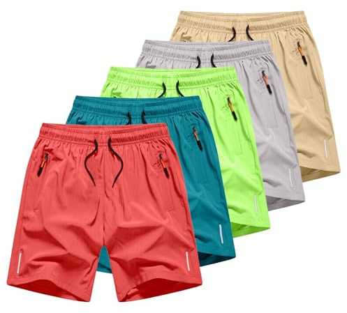 duxyoz Lot de 5 shorts de sport pour garçons - Short de course léger à séchage rapide avec poches zippées - Pour le sport, la gym, le sport, l'école, le sport, l'école, le sport, l'école, les