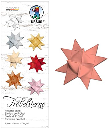 URSUS 3210042 - Tiras de papel para estrellas Fröbelsterne, de papel de dibujo 130 g/m², 1,5 x 50 cm, 80 tiras para aprox. 20 estrellas, coral, talla única.