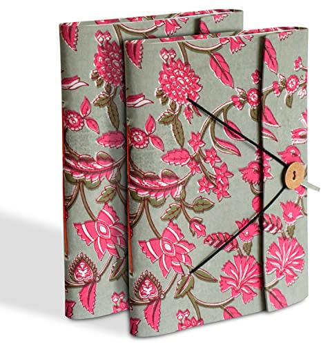 Kuber Industries Cuaderno de manualidades con estampado floral con sistema de bloqueo para el hogar, viajes, oficina, paquete de 2 (verde)