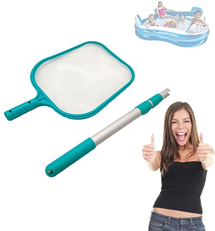 SRHIMEOS Red Profunda para Estanque, Skimmer de Hojas para Piscinas Recogehojas Fondo Superficie con Malla Fina y Marco Robusto para Limpiar Escombros de Piscinas Spas con Barra De Empalme