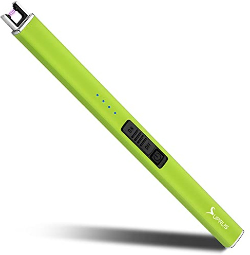SUPRUS Fluorescent Lighter Glows in The Dark Arc Windproof Flameless USB Rechargeable Lighter with Safety Lock for Candle BBQ Camping in Party (Yellow)