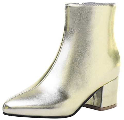 Lroey Reoly Bottines à Talon Bloc Femme, Bottes Habillées Talons Moyen Pointu Bottines Zip 135 Or/Hm Taille 44 EU