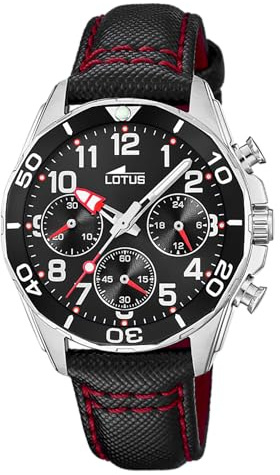 LOTUS Reloj Niño Analógico de Acero Inoxidable y Cuero Negro