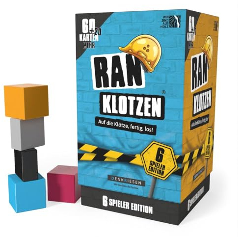 DENKRIESEN - RANKLOTZEN - „Auf die Klötze, fertig, los!“ | Ab 2 Spieler | Familienspiel | 6 Spieler Edition | Actiongeladenes Stapelspiel | Geschenkidee | Taktik, Geschick & Spaß für die ganze Familie