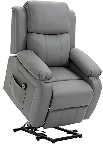 HOMCOM Sillón Levanta Personas Sillón Relax Reclinable Eléctrico con Control Remoto Reclinación Eléctrica 160° Reposapiés Tapizado en PU y Bolsillos Laterales 76x90x105 cm Gris